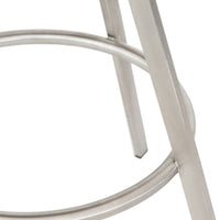 Sleek silver metal barstool leg with a modern, minimalist design and subtle circular base detail.