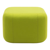 Vibrant green upholstered square ottoman with clean lines and a modern design. Perfect for accenting any space.