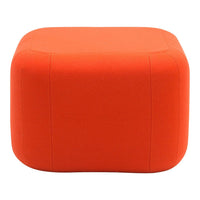 Bright orange cube ottoman with a smooth, solid fabric surface, perfect for modern decor.