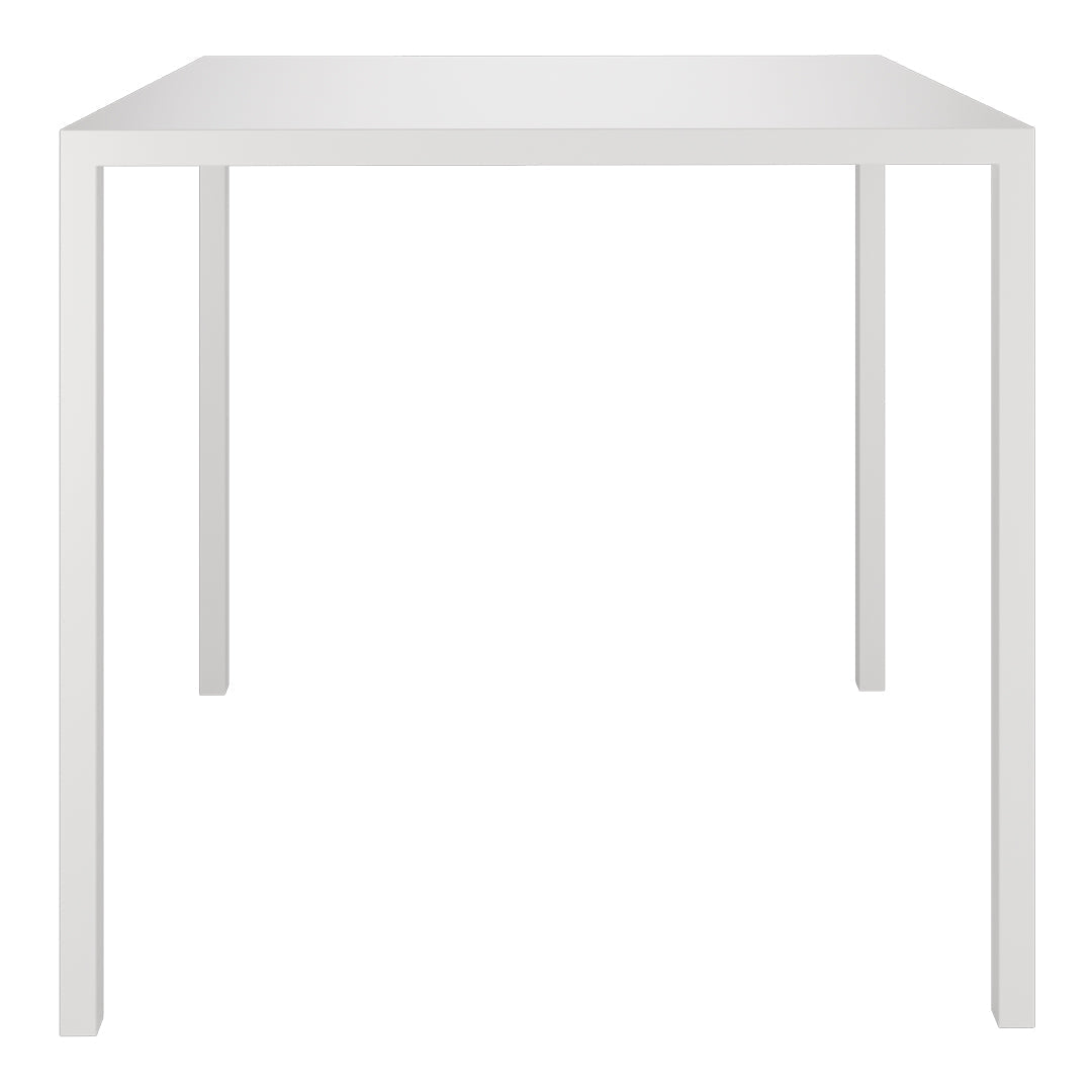 White minimalist square table with sleek, solid design and clean lines, perfect for modern decor.
