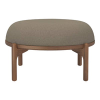 Brown wooden base with a textured olive green upholstered cushion, perfect for modern home decor.