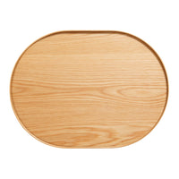 Natural wood serving tray with a smooth, light tan finish and subtle grain patterns. Perfect for any table setting.