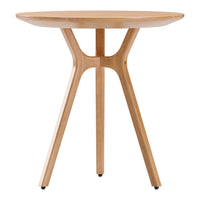Light wood round table with a natural finish and minimalist design, featuring smooth grain and clean lines.