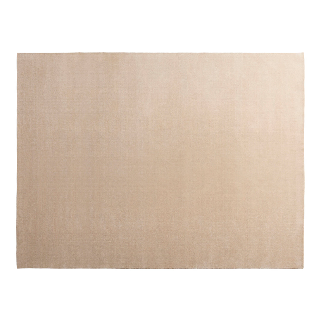 Beige textured area rug with a subtle pattern, perfect for neutral home decor. 