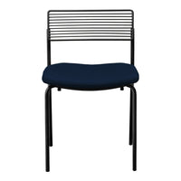 Sleek black metal chair with a striped backrest and deep navy cushion. Modern design for stylish interiors.