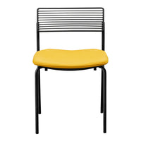 Stylish black chair with a sleek striped back and vibrant yellow cushion for a bold contrast.