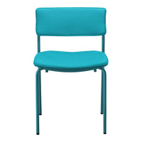 Teal modern chair with a smooth, simple design and no patterns, featuring a sleek metal frame.
