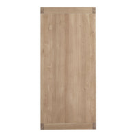 Wooden door with a light natural finish and subtle grain patterns, featuring contrasting corner accents.