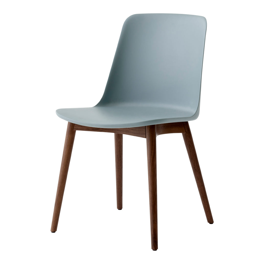 Light blue chair with a smooth finish and natural wood legs, perfect for modern decor.