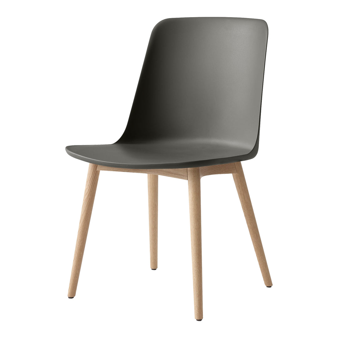 Modern gray chair with a sleek design and natural wood legs, perfect for minimalist decor.