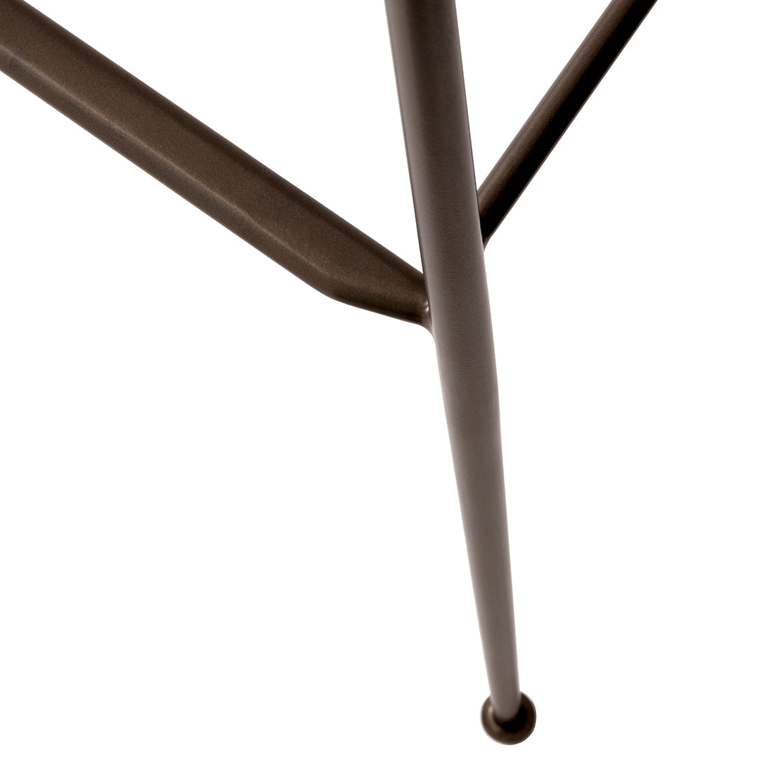 Brown metal table leg with a sleek, minimal design, featuring a smooth finish and subtle curves.