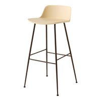 Cream-colored bar stool with sleek black metal legs. Minimalist design with no visible patterns.