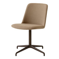 Tan upholstered chair with a smooth fabric finish and a sleek metal base, adding a touch of modern elegance.