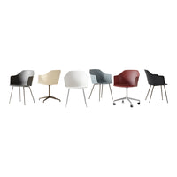 Multicolored modern chairs in white, gray, black, and burgundy with sleek, minimalist designs and various leg styles.