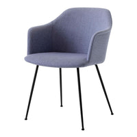Light gray upholstered chair with a smooth, minimalist design and black metal legs. Perfect for contemporary spaces.
