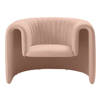 Soft blush pink armchair with subtle ribbed pattern, adding a modern touch to any space. Ideal for contemporary decor.