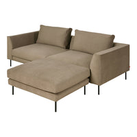 Luxe beige sectional sofa with clean lines and soft texture, featuring minimalist black metal legs. Perfect for modern decor.