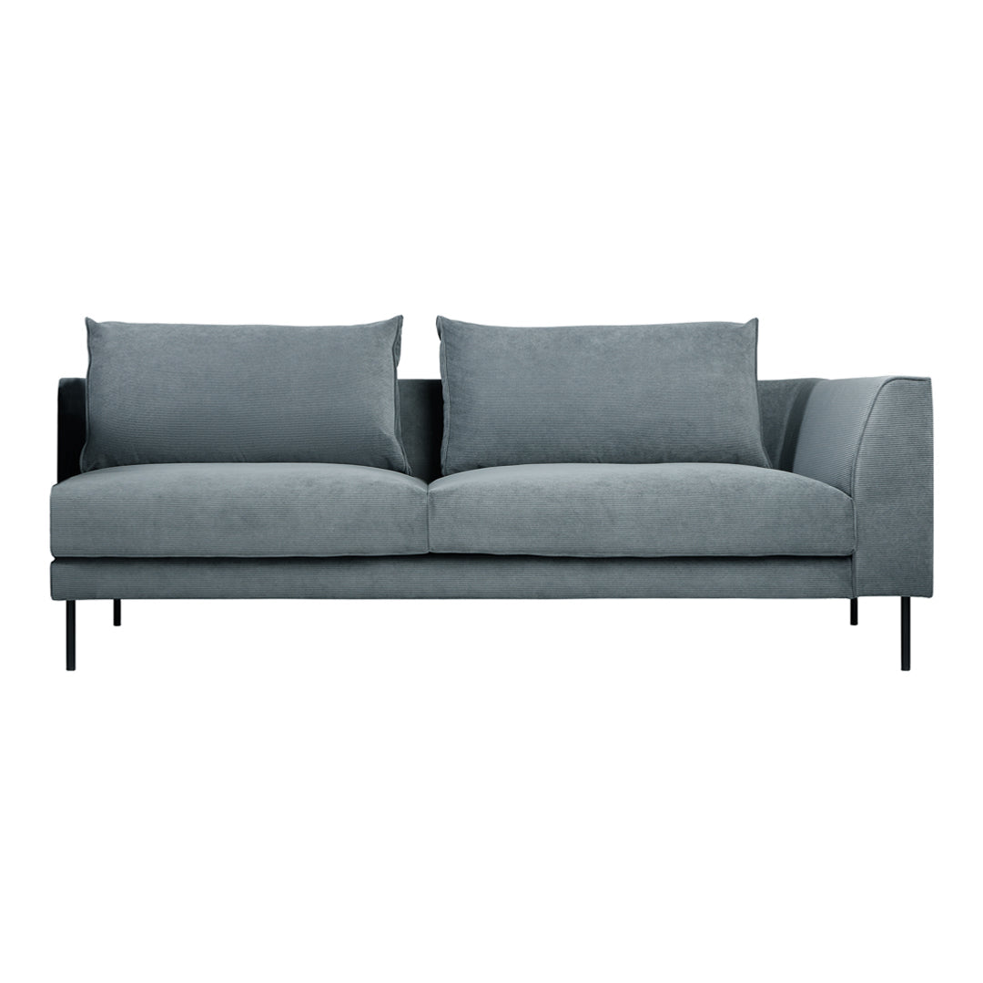 Modern gray fabric sofa with plush cushions and sleek black legs, perfect for contemporary living spaces.