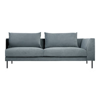 Modern gray fabric sofa with plush cushions and sleek black legs, perfect for contemporary living spaces.