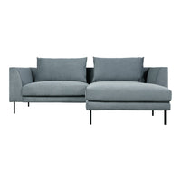 Stylish two-toned gray sofa with plush cushions and sleek black legs, perfect for modern living spaces.