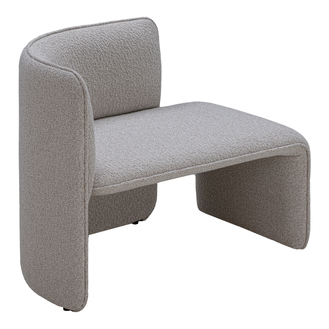 Stylish grey accent chair with a soft textured finish and modern curved design. Perfect for contemporary interiors.
