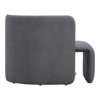 Gray modern chair with a textured pattern, featuring a sleek, minimalist design and curved edges.