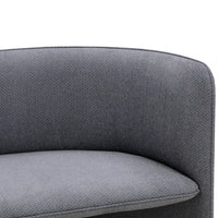Gray upholstered chair with a textured pattern and smooth cushion, featuring a modern curved design.