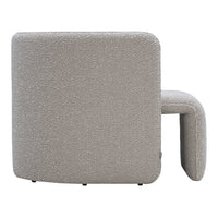 Beige textured chair with a modern geometric pattern, featuring a unique curved arm for added style.