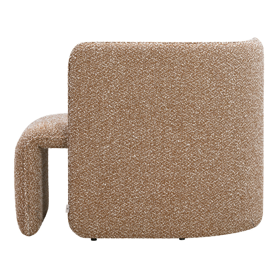 Textured light brown chair with a modern, minimalist design and subtle flecks of darker shades.