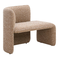 Textured beige upholstery with subtle speckles, showcasing a modern, minimalist design in a unique chair shape.