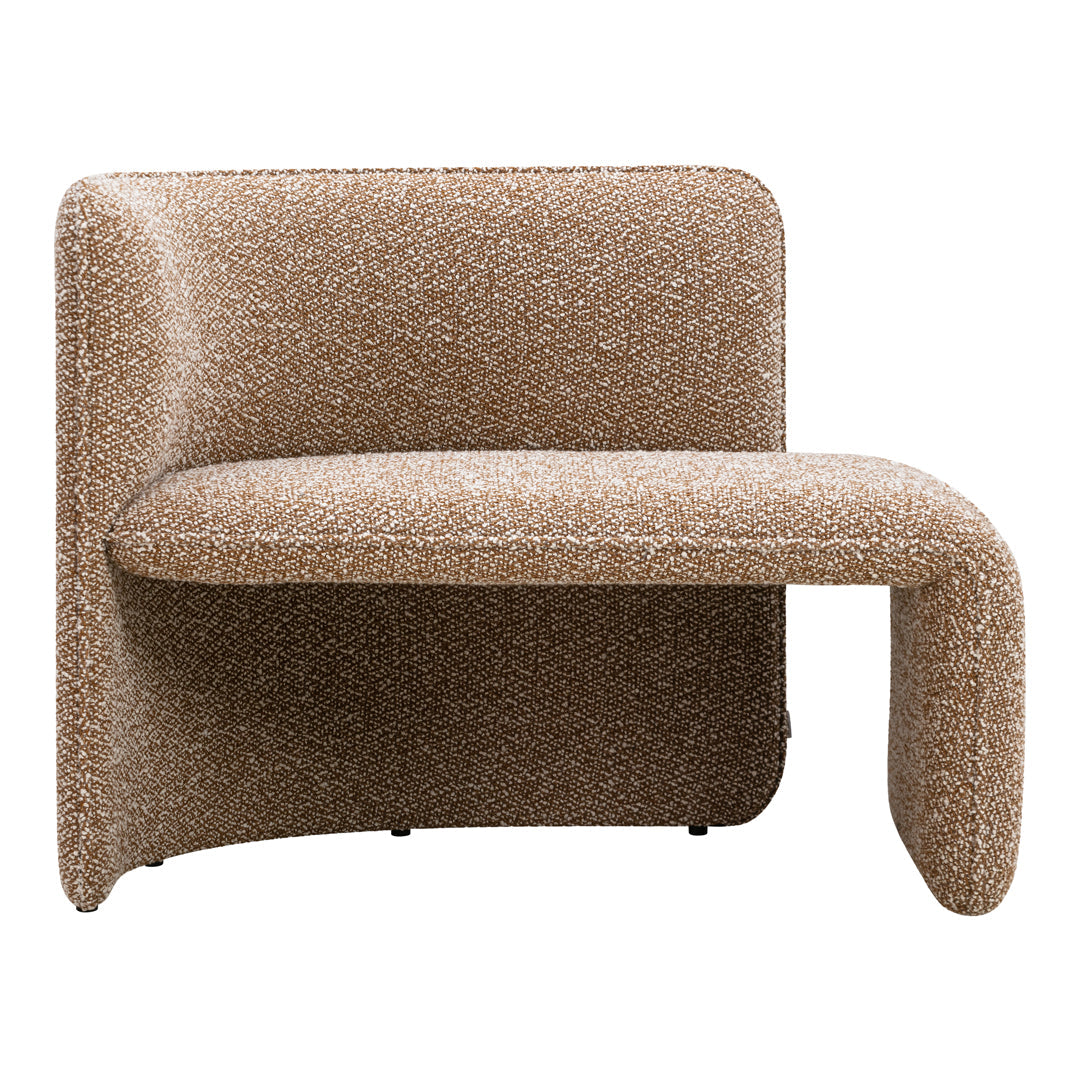 Textured beige chair with a modern, curved design and subtle speckled pattern, perfect for contemporary decor.