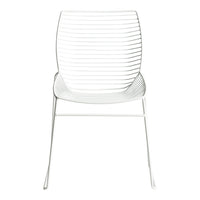 Modern white chair with sleek, wave-like striped pattern for a minimalist aesthetic. Perfect for contemporary spaces.