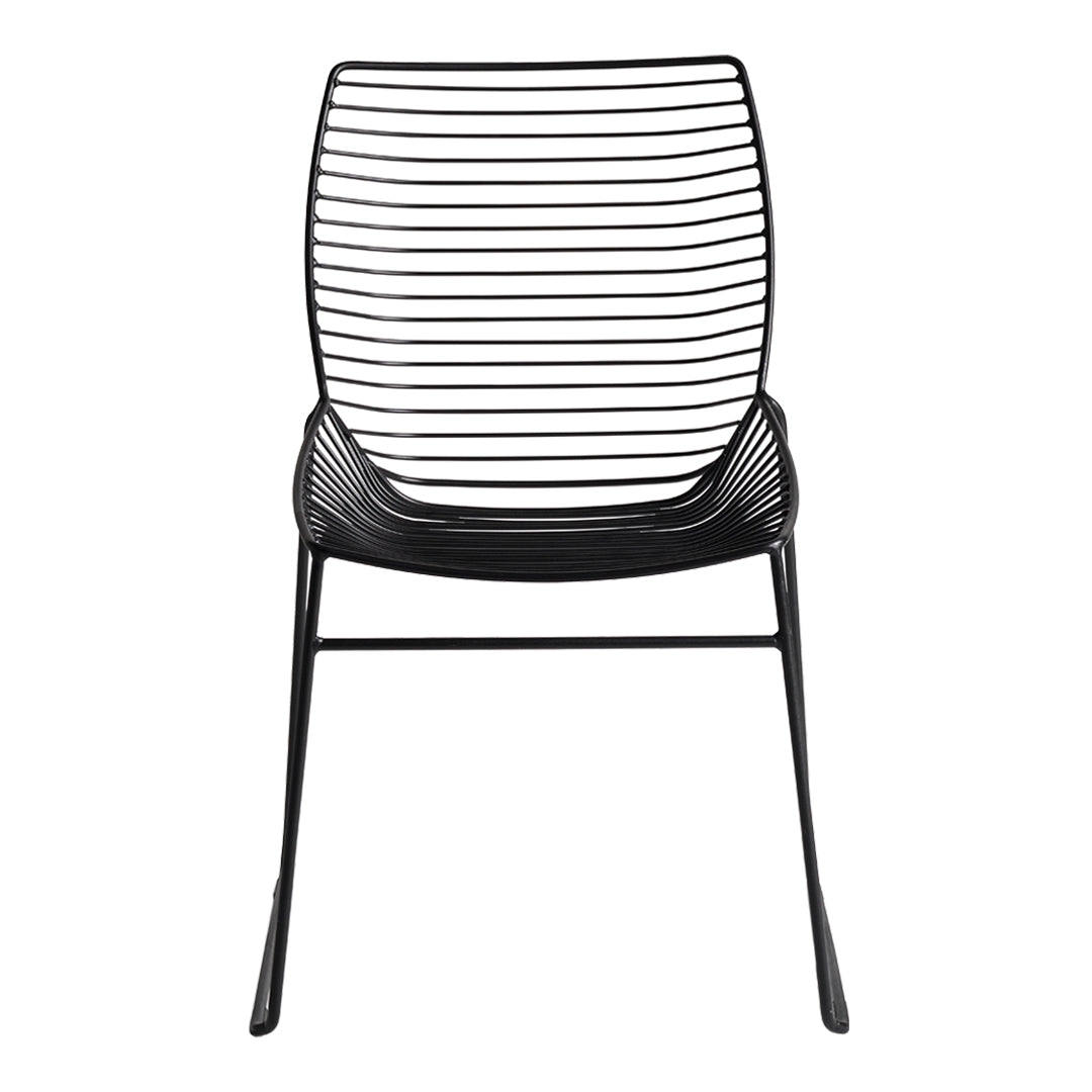 Black striped chair with a minimalist design and sleek lines, perfect for modern decor.