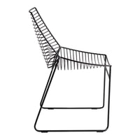 Black wire chair with a sleek, modern design featuring a crisscross pattern on the backrest. Perfect for minimalist decor.