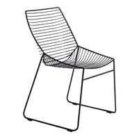 Black wire chair with sleek, modern design featuring horizontal lines for a contemporary look.