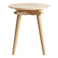 Natural wood round side table with a smooth light finish and simple, clean lines. Perfect for minimalist decor.