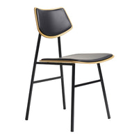 Modern black chair with a sleek design, featuring a contrasting light wood trim and a minimalist black metal frame.