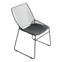 Black wire chair with a sleek design and a textured gray seat, perfect for modern interiors.