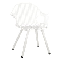 White, striped chair with smooth, minimalist design and sleek, modern legs. Ideal for contemporary decor.