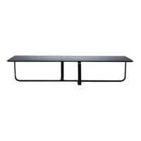 Sleek black rectangular table with a minimalist design and smooth surface, perfect for modern decor.