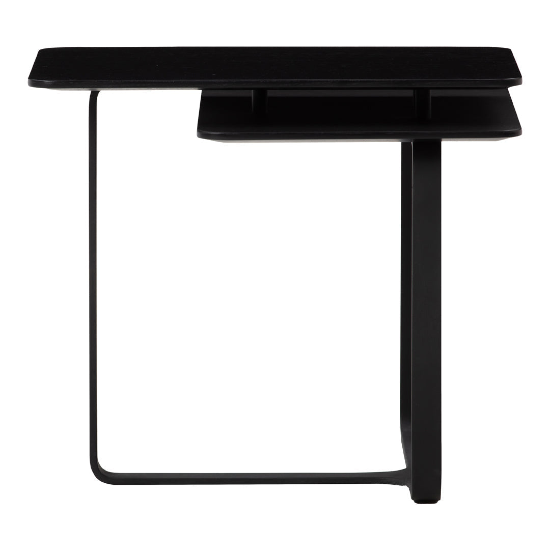 Black modern side table with a sleek, minimalist design and smooth, matte finish. Ideal for contemporary decor.
