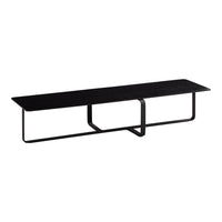 Sleek black rectangular coffee table with minimalist metal frame, perfect for modern decor. No patterns, just elegance.