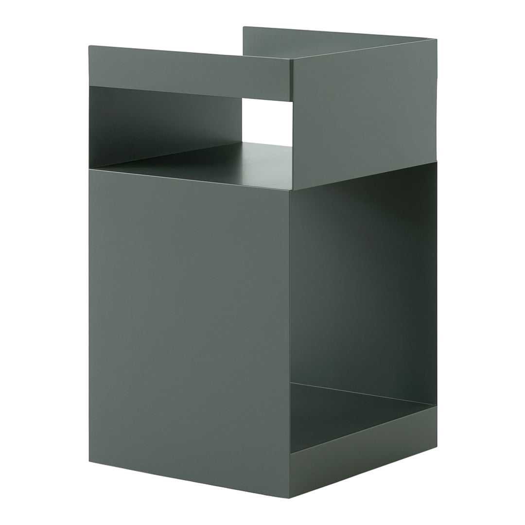 Modern gray metal storage unit with a minimalist design and open shelving. Perfect for sleek and stylish organization.