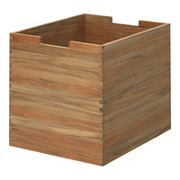 Natural wooden storage box with a warm brown finish and subtle wood grain patterns. Ideal for organizing spaces.