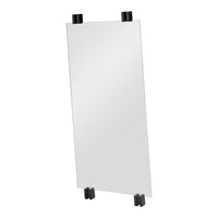 Sleek rectangular mirror with a clear reflective surface and contrasting black mounting brackets.