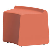 Solid terracotta orange cube-shaped stool with a smooth, minimalistic design and rounded edges. Ideal for modern decor.