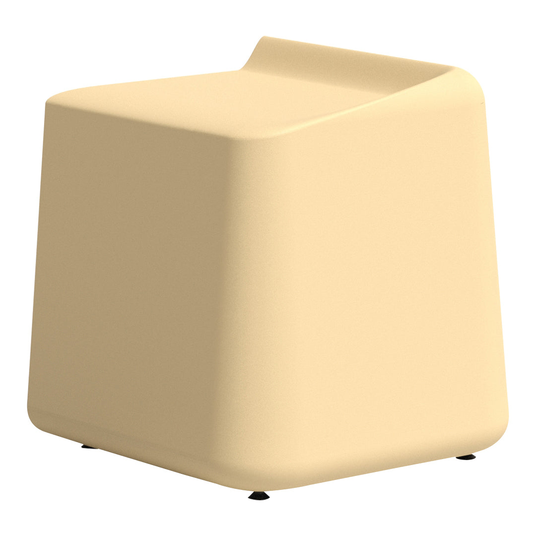 Beige minimalist stool with smooth, solid surface and rounded edges, perfect for modern decor.