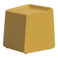 Bright yellow, modern stool with a sleek, geometric design and smooth surface. Ideal for contemporary decor.