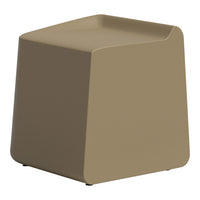 Minimalist, square stool in a warm beige color, featuring a smooth, matte finish. Perfect for modern decor.