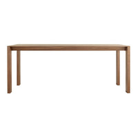 Natural wood dining table in warm tones with a sleek, minimalist design and smooth, straightforward lines.